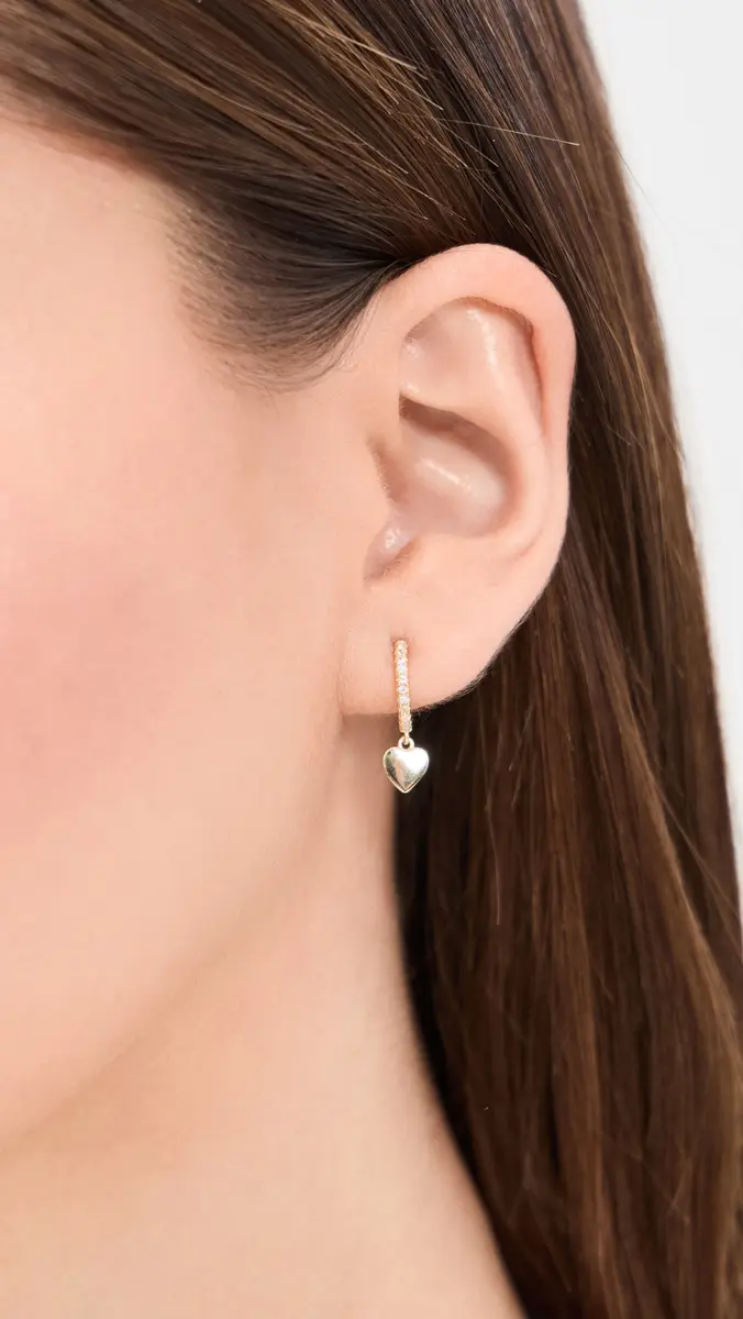 Shashi Heart Drop Pave Huggie Earings | Thumbnail 3