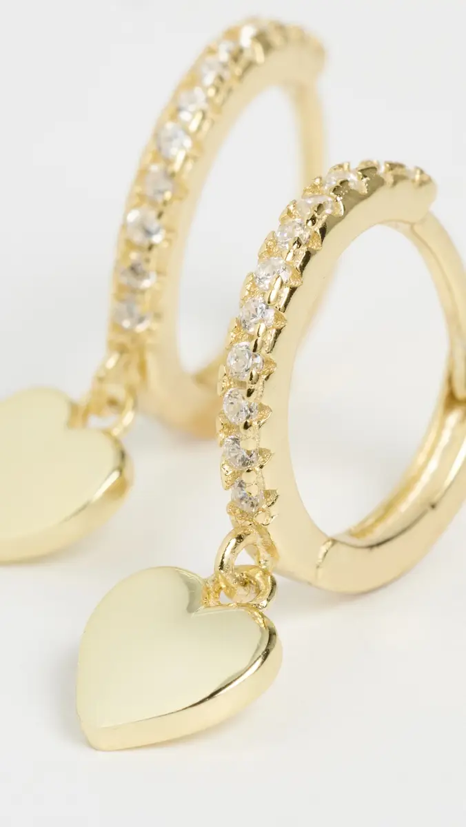 Shashi Heart Drop Pave Huggie Earings | Thumbnail 4