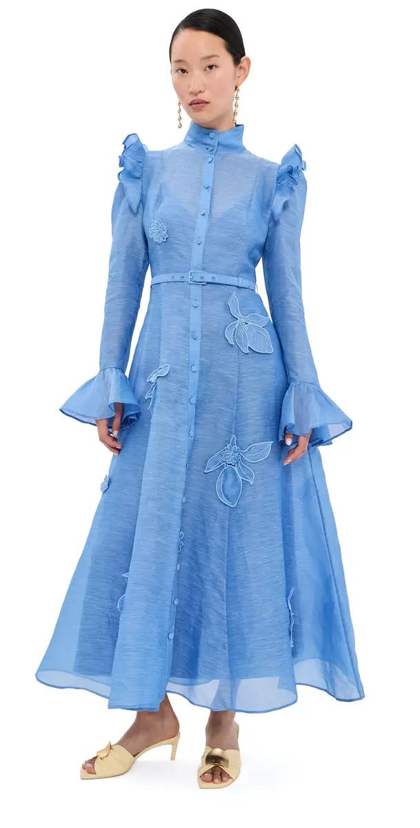 LEO LIN Katrina Applique Butterfly Sleeve Dress Azure | Image 1 LEO LIN Katrina Applique Butterfly Sleeve Dress Azure | Image 1