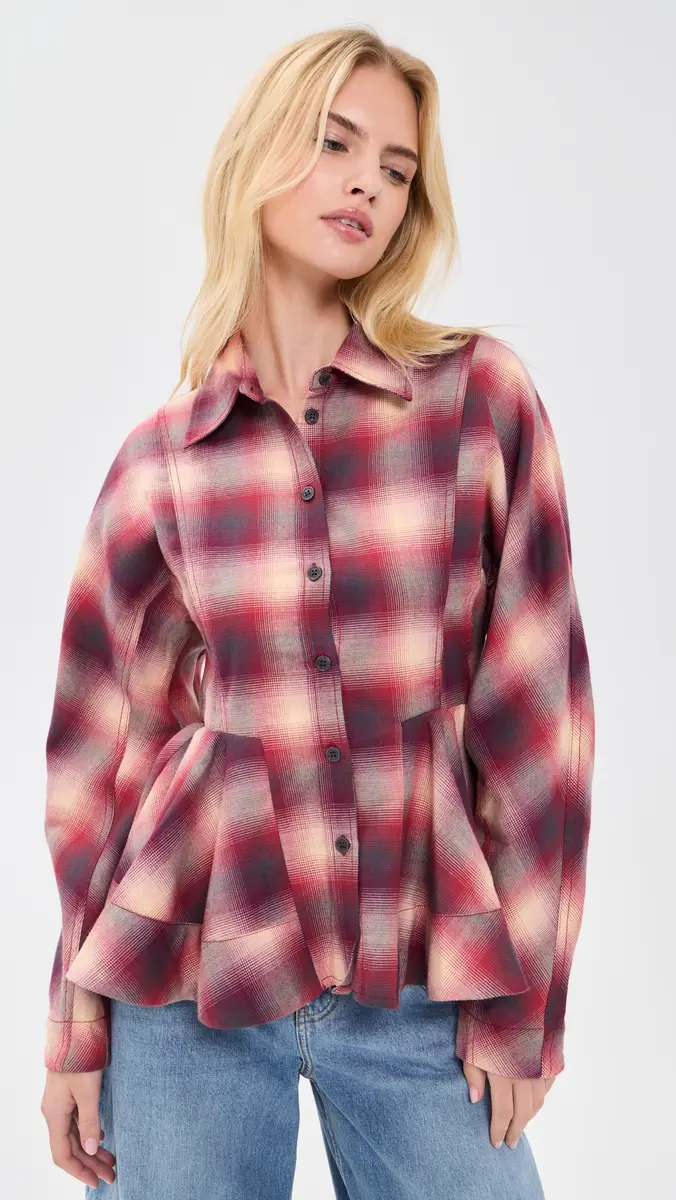Ganni Cotton Flannel Check Peplum Shirt | Thumbnail 2 Ganni Cotton Flannel Check Peplum Shirt | Thumbnail 2