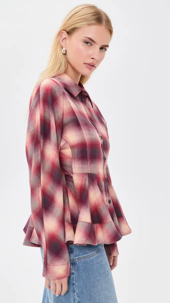 Ganni Cotton Flannel Check Peplum Shirt | Thumbnail 4 Ganni Cotton Flannel Check Peplum Shirt | Thumbnail 4