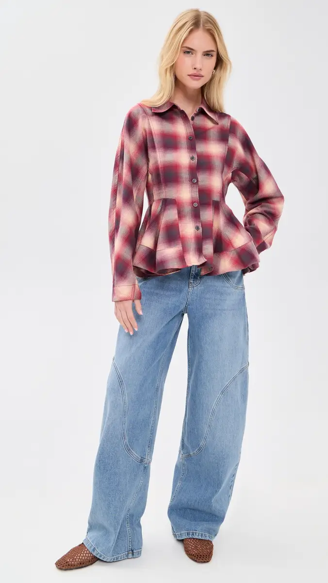 Ganni Cotton Flannel Check Peplum Shirt | Thumbnail 5 Ganni Cotton Flannel Check Peplum Shirt | Thumbnail 5