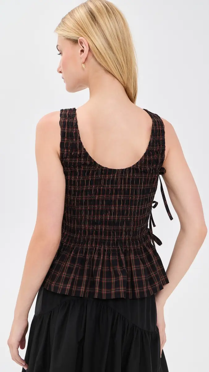 Ganni Smocked Check Tie Top | Thumbnail 3 Ganni Smocked Check Tie Top | Thumbnail 3