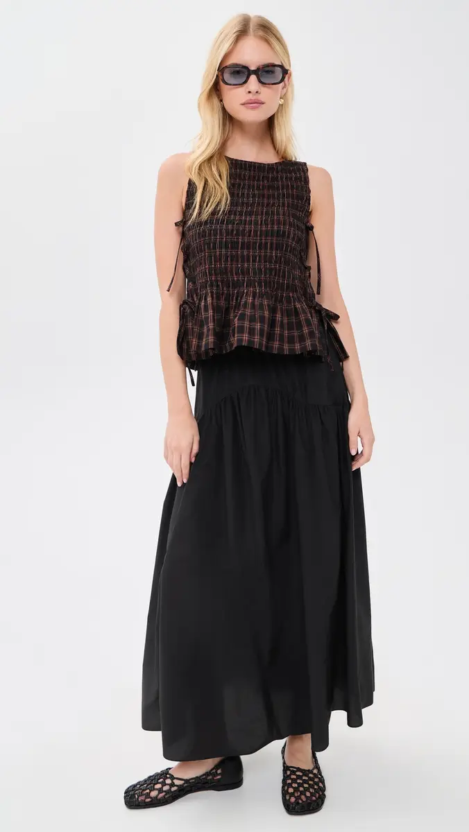 Ganni Smocked Check Tie Top | Thumbnail 5 Ganni Smocked Check Tie Top | Thumbnail 5