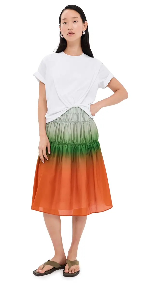 3.1 Phillip Lim T-Shirt Combo Dress with Ombre Voile Skirt White/Flame Multi | Image 1 3.1 Phillip Lim T-Shirt Combo Dress with Ombre Voile Skirt White/Flame Multi | Image 1