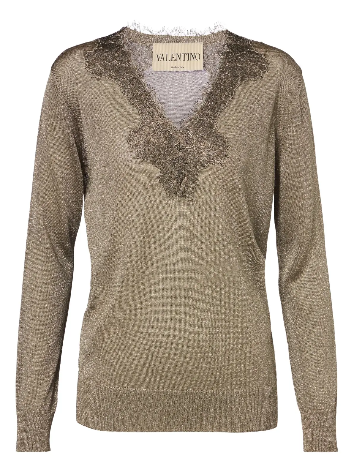Valentino Garavani Lace-trimmed lamé sweater