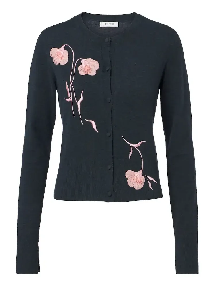 Floral-appliqué cardigan Floral-appliqué cardigan