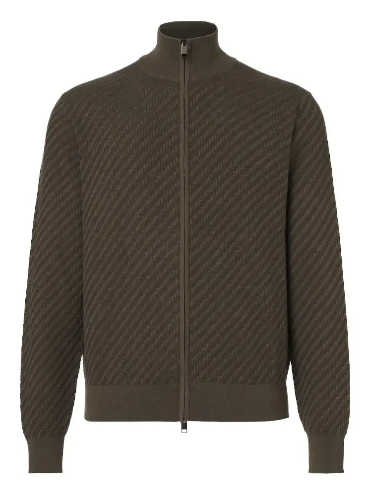 Jacquard cotton, silk, and cashmere zip-up sweater Jacquard cotton, silk, and cashmere zip-up sweater