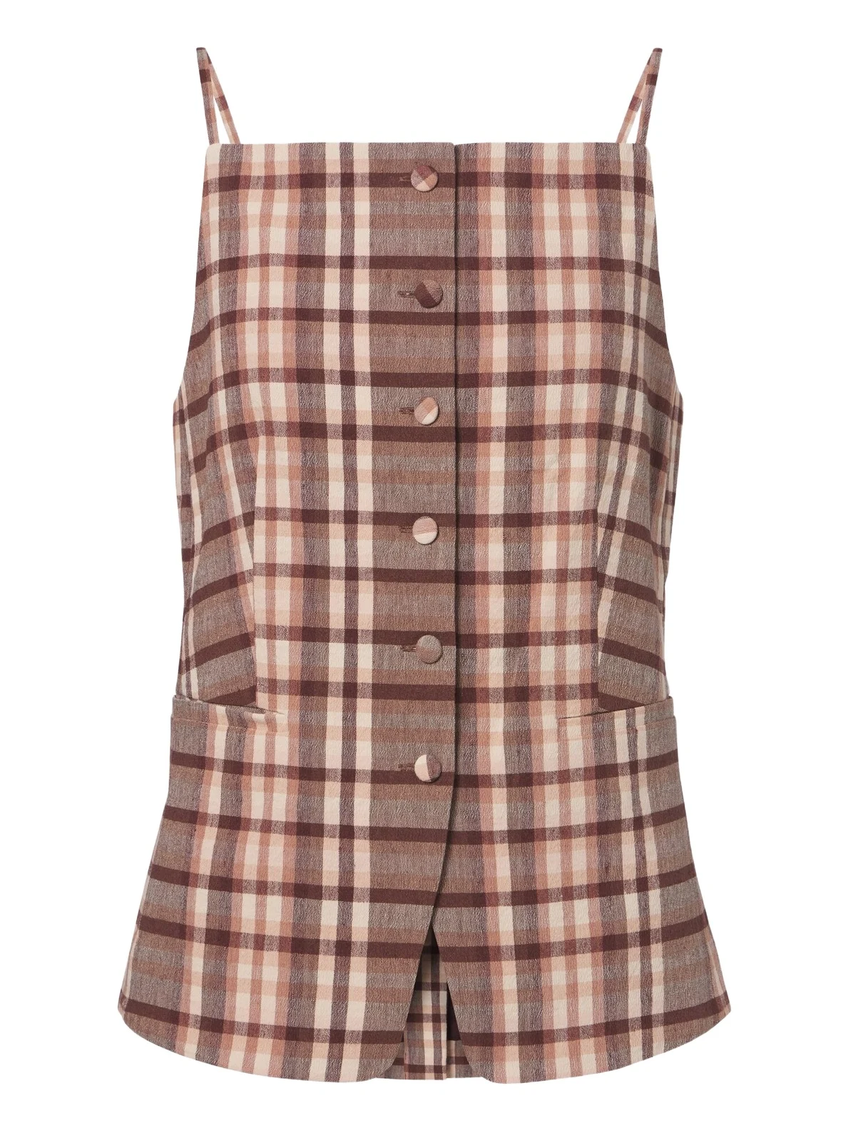 Una plaid linen-blend top