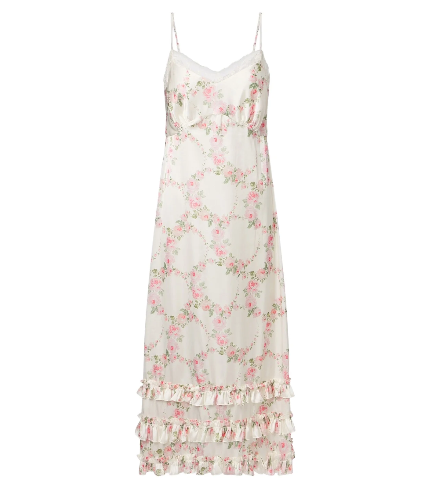 Floral lace-trimmed satin slip dress Floral lace-trimmed satin slip dress