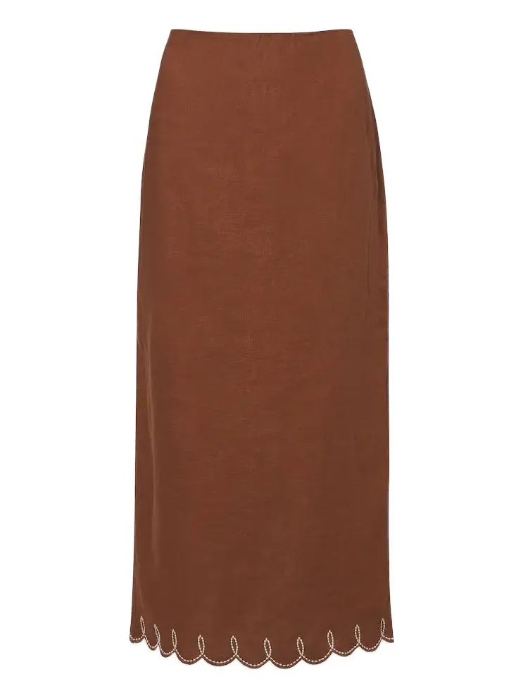 Malou embroidered linen midi skirt Malou embroidered linen midi skirt