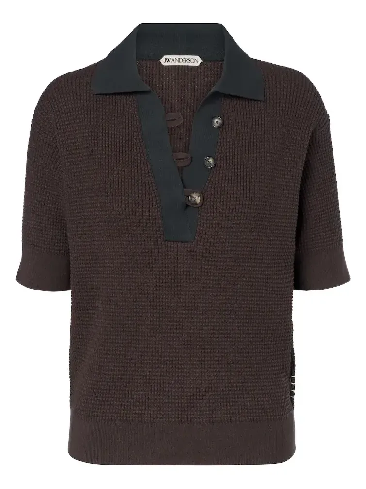 Waffle-knit cotton and cashmere-blend polo shirt Waffle-knit cotton and cashmere-blend polo shirt