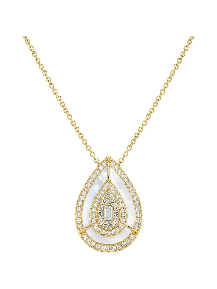 1.58ct Diamond Mother Of Pear 14K Gold Drop Pendant Necklace