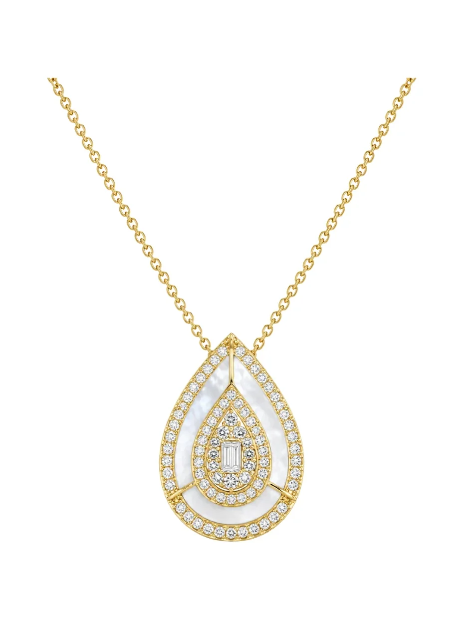1.58ct Diamond Mother Of Pear 14K Gold Drop Pendant Necklace