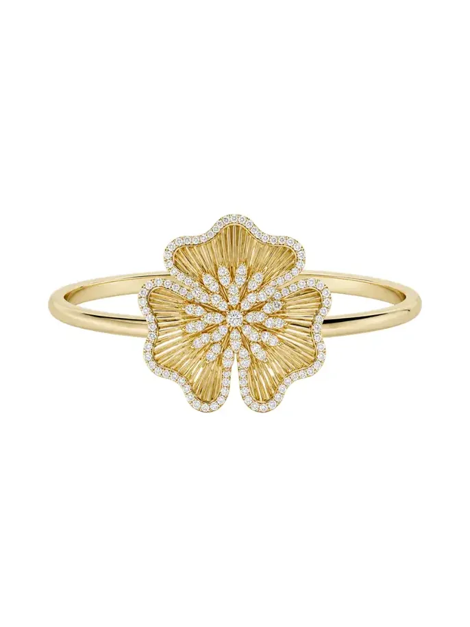 2.15ct Diamond 14K Gold Flower Bangle Bracelet