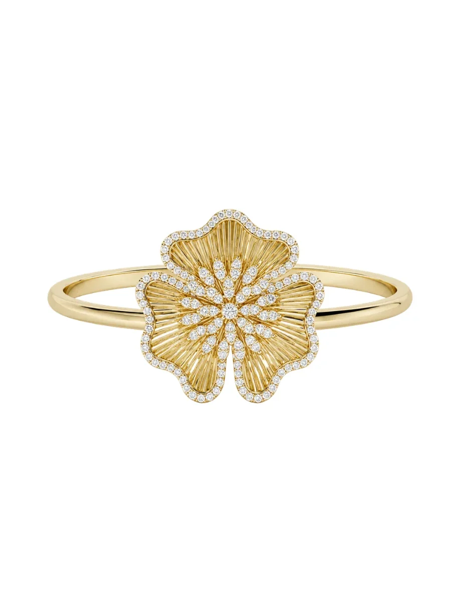 2.15ct Diamond 14K Gold Flower Bangle Bracelet
