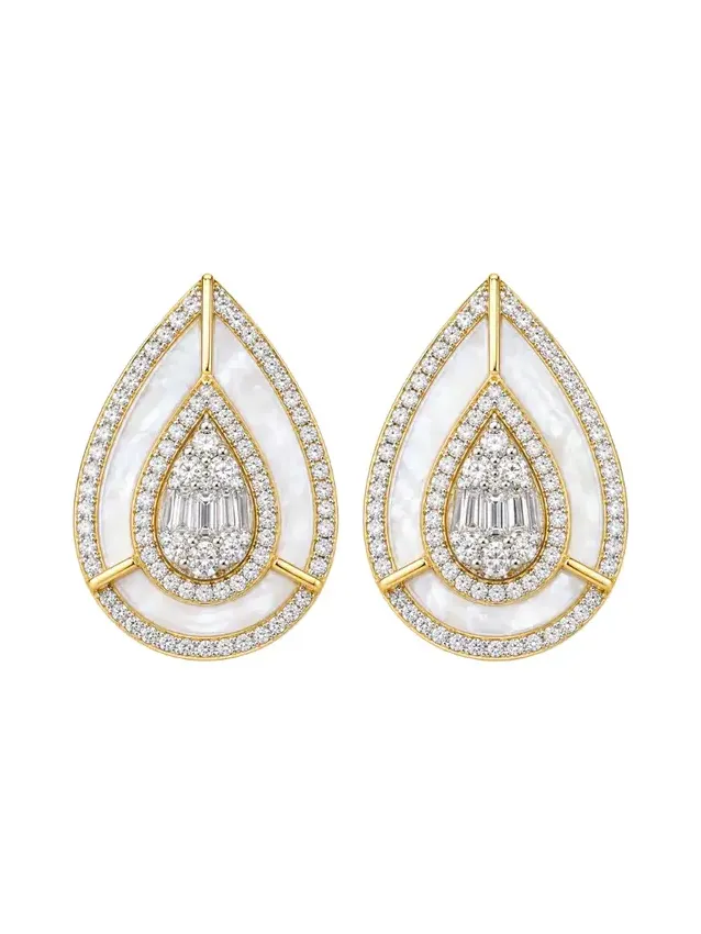 2.49ct Diamond Mother Of Pearl 14K Gold Drop Earrings 2.49ct Diamond Mother Of Pearl 14K Gold Drop Earrings