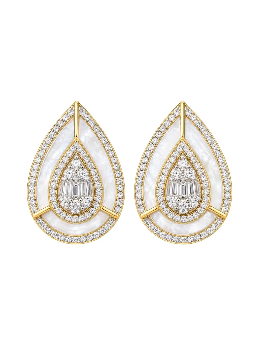 2.49ct Diamond Mother Of Pearl 14K Gold Drop Earrings 2.49ct Diamond Mother Of Pearl 14K Gold Drop Earrings