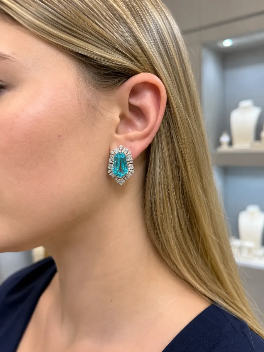 Wish Fine Jewelry 29.87ct Diamond Aquamarine 14K Gold Shield Stud Earrings | Thumbnail 2 Wish Fine Jewelry 29.87ct Diamond Aquamarine 14K Gold Shield Stud Earrings | Thumbnail 2