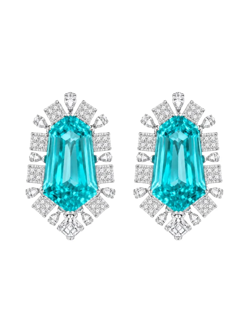 Wish Fine Jewelry 29.87ct Diamond Aquamarine 14K Gold Shield Stud Earrings