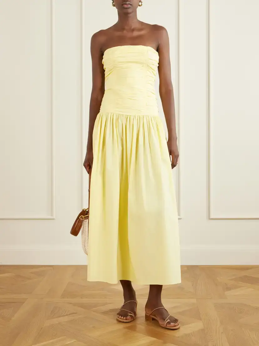 Matteau Strapless Ruched Organic Cotton-poplin Midi Dress | Thumbnail 2 Matteau Strapless Ruched Organic Cotton-poplin Midi Dress | Thumbnail 2