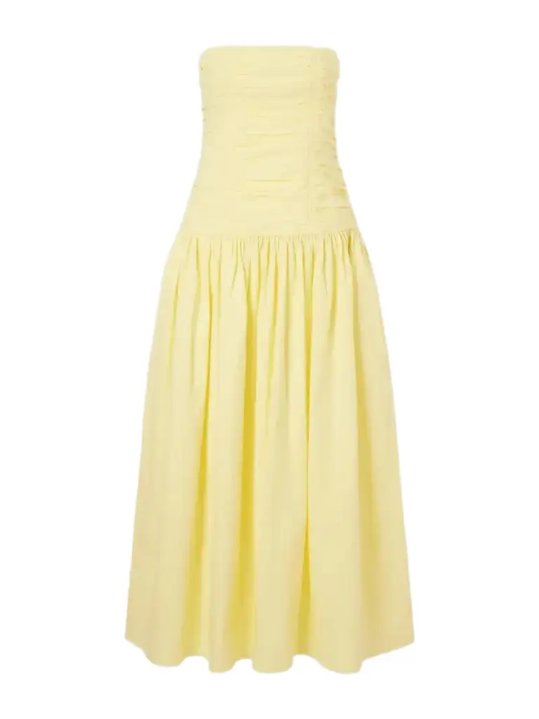 Matteau Strapless Ruched Organic Cotton-poplin Midi Dress | Image 1 Matteau Strapless Ruched Organic Cotton-poplin Midi Dress | Image 1