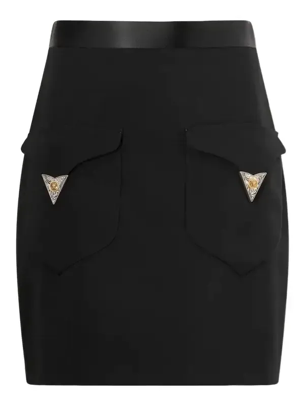 Medusa-embellished Silk-trimmed Wool-blend Mini Skirt