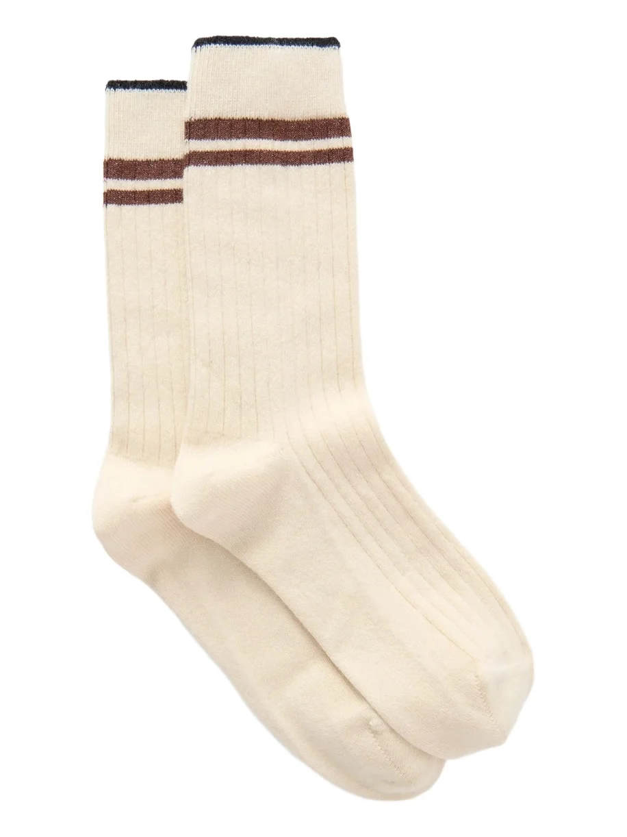 Brunello Cucinelli Striped Ribbed Cashmere Socks