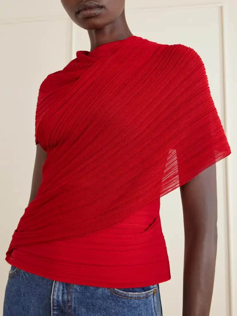 Balmain Draped Ribbed Jersey Blouse | Thumbnail 4 Balmain Draped Ribbed Jersey Blouse | Thumbnail 4
