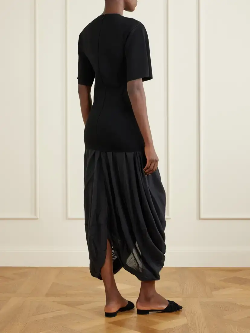 TOTEME Cocoon Draped Paneled Voile Midi Dress | Thumbnail 3 TOTEME Cocoon Draped Paneled Voile Midi Dress | Thumbnail 3