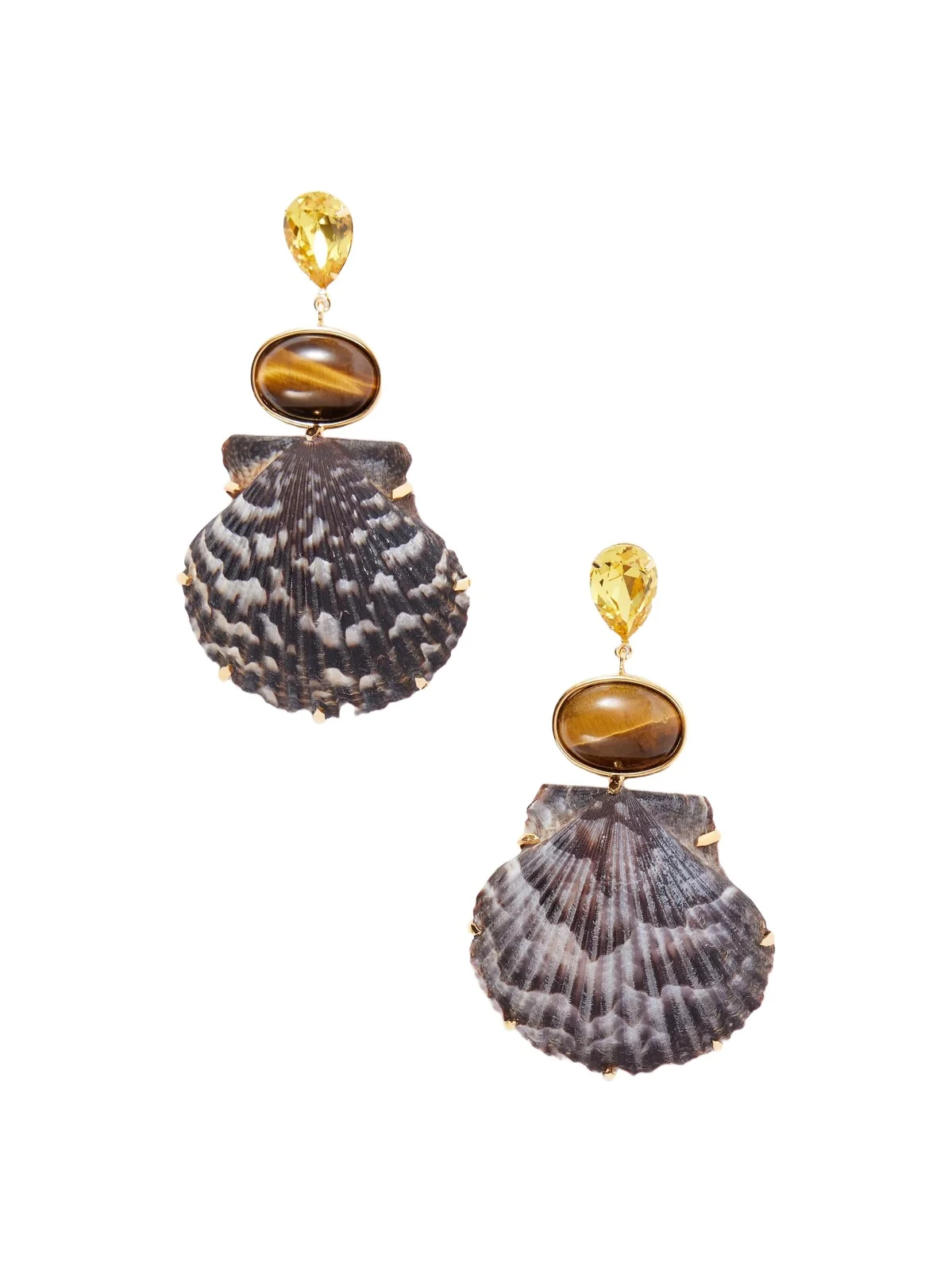 Augustine Gold-tone Crystal And Tiger Eye-embellished Seashell Earrings Augustine Gold-tone Crystal And Tiger Eye-embellished Seashell Earrings