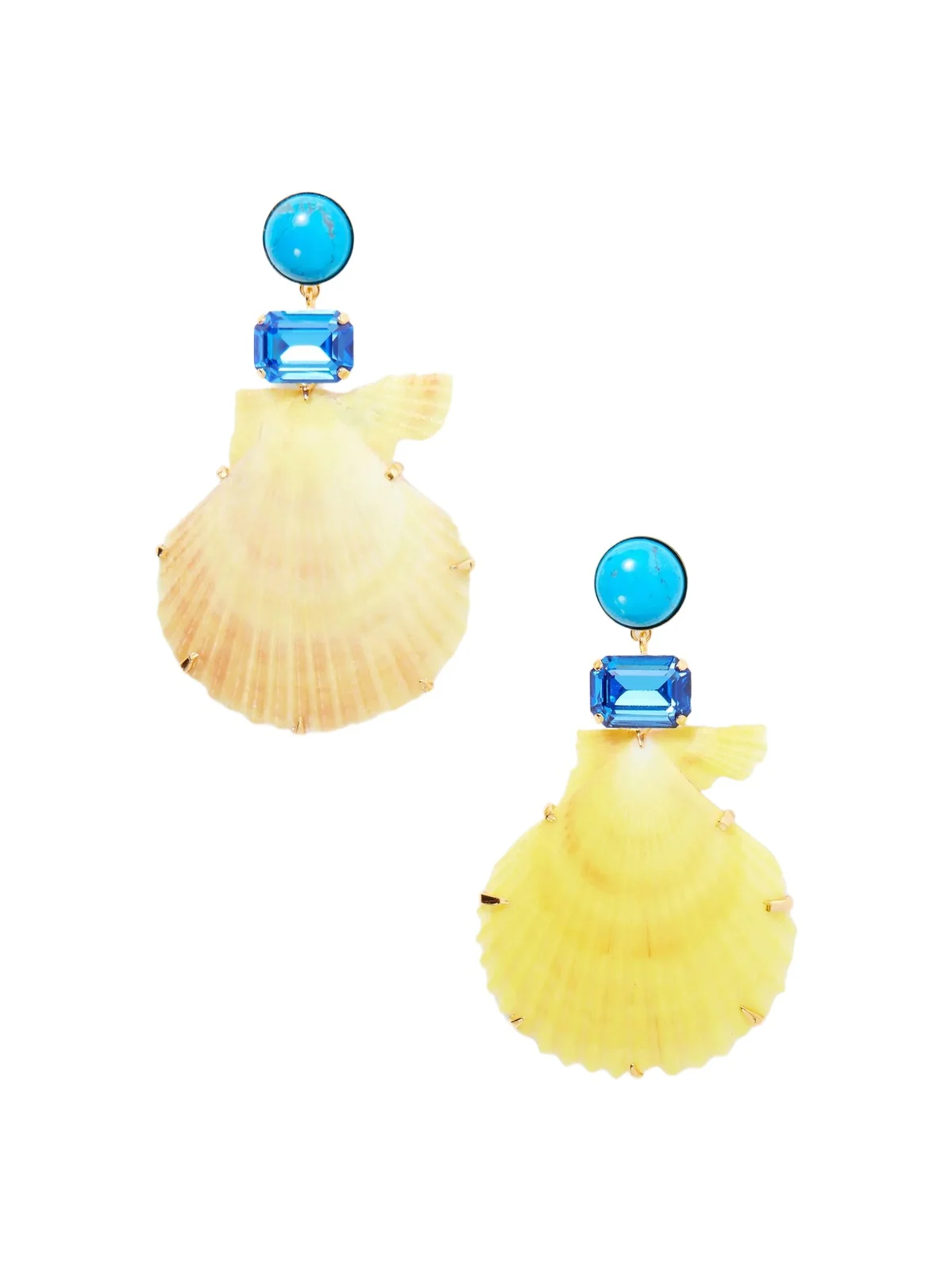 Safira Gold-tone Turquoise And Crystal-embellished Seashell Earrings Safira Gold-tone Turquoise And Crystal-embellished Seashell Earrings