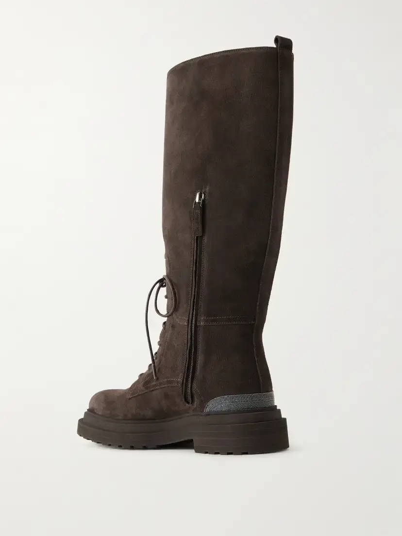 Brunello Cucinelli Bead-embellished Suede Knee Boots | Thumbnail 3 Brunello Cucinelli Bead-embellished Suede Knee Boots | Thumbnail 3
