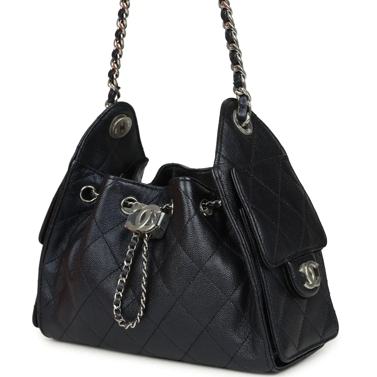 Chanel Chanel Mini 25 Hobo Bag Dark Blue Metallic Caviar Silver Hardware | Thumbnail 5 Chanel Chanel Mini 25 Hobo Bag Dark Blue Metallic Caviar Silver Hardware | Thumbnail 5