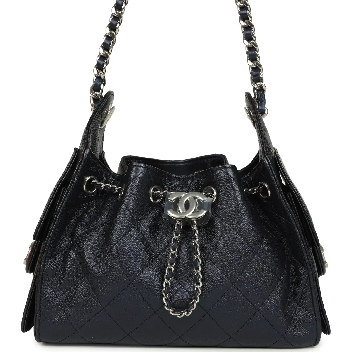 Chanel Chanel Mini 25 Hobo Bag Dark Blue Metallic Caviar Silver Hardware | Image 1 Chanel Chanel Mini 25 Hobo Bag Dark Blue Metallic Caviar Silver Hardware | Image 1