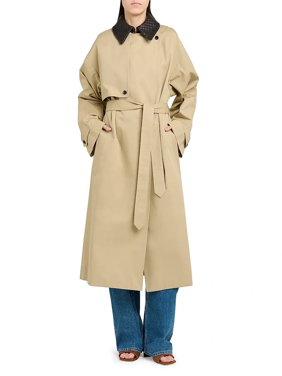 Bottega Veneta Women's Intrecciato-Collar Water-Repellent Trench Coat | Thumbnail 3 Bottega Veneta Women's Intrecciato-Collar Water-Repellent Trench Coat | Thumbnail 3