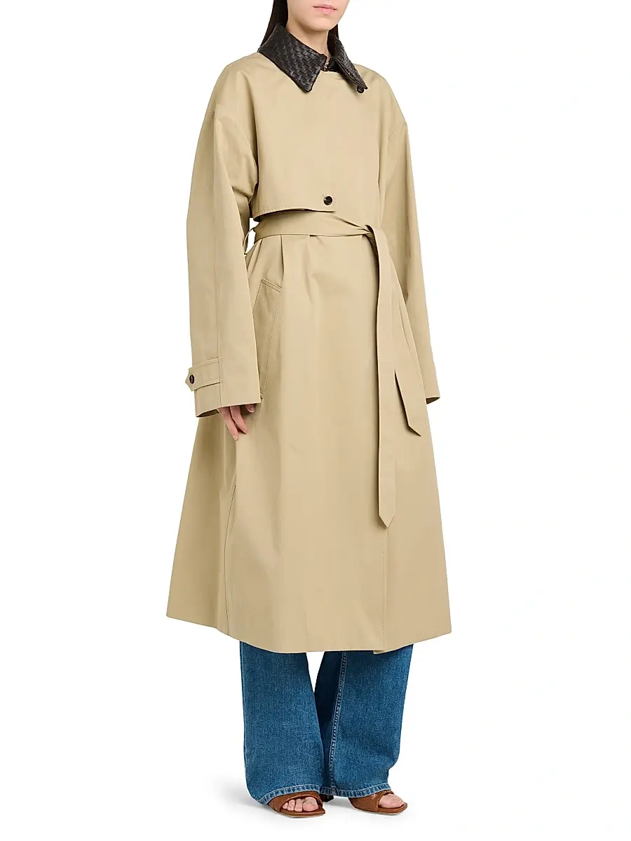 Bottega Veneta Women's Intrecciato-Collar Water-Repellent Trench Coat | Thumbnail 4 Bottega Veneta Women's Intrecciato-Collar Water-Repellent Trench Coat | Thumbnail 4