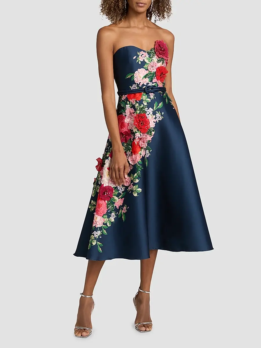 BADGLEY MISCHKA Women's Floral Embellished Strapless Cocktail Dress | Thumbnail 3