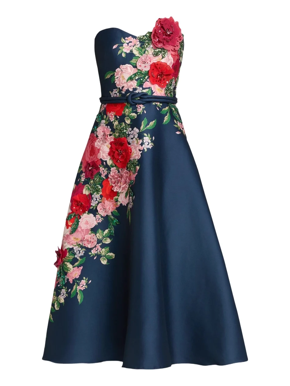 Women's Floral Embellished Strapless Cocktail Dress