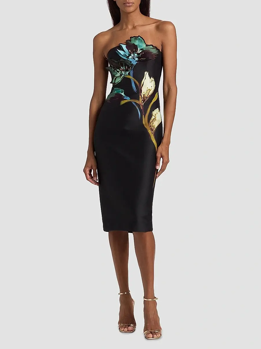 BADGLEY MISCHKA Women's Floral Placement Strapless Midi-Dress | Thumbnail 3 BADGLEY MISCHKA Women's Floral Placement Strapless Midi-Dress | Thumbnail 3