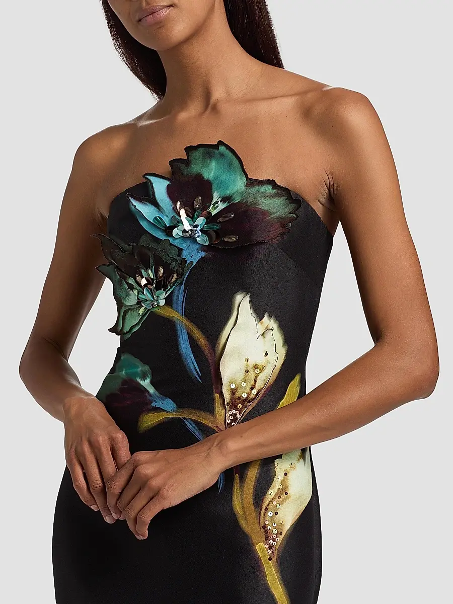 BADGLEY MISCHKA Women's Floral Placement Strapless Midi-Dress | Thumbnail 6 BADGLEY MISCHKA Women's Floral Placement Strapless Midi-Dress | Thumbnail 6