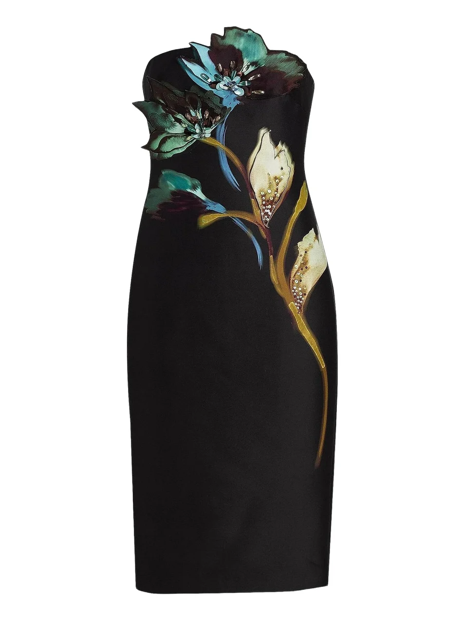 Women's Floral Placement Strapless Midi-Dress