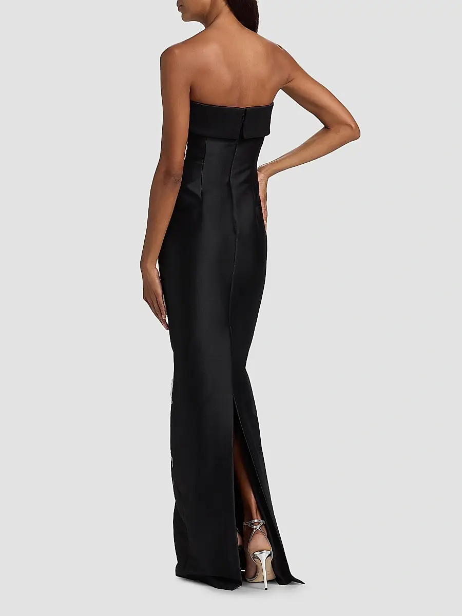 BADGLEY MISCHKA Women's Floral-Embroidered Stretch Mikado Column Gown | Thumbnail 5