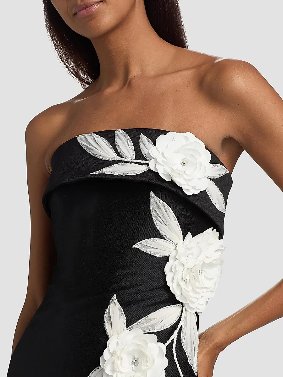 BADGLEY MISCHKA Women's Floral-Embroidered Stretch Mikado Column Gown | Thumbnail 6