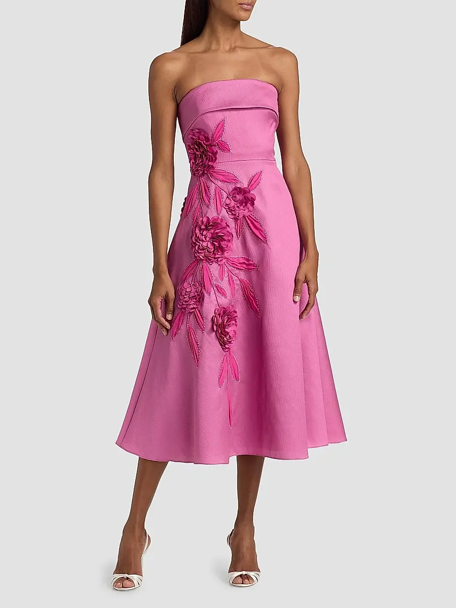 BADGLEY MISCHKA Women's Floral Appliqué Strapless Midi-Dress | Thumbnail 3 BADGLEY MISCHKA Women's Floral Appliqué Strapless Midi-Dress | Thumbnail 3