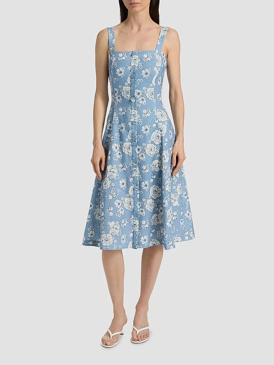Generation Love Women's Freida Floral Linen-Blend Midi-Dress | Thumbnail 3 Generation Love Women's Freida Floral Linen-Blend Midi-Dress | Thumbnail 3