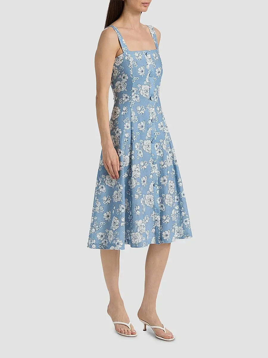 Generation Love Women's Freida Floral Linen-Blend Midi-Dress | Thumbnail 4 Generation Love Women's Freida Floral Linen-Blend Midi-Dress | Thumbnail 4