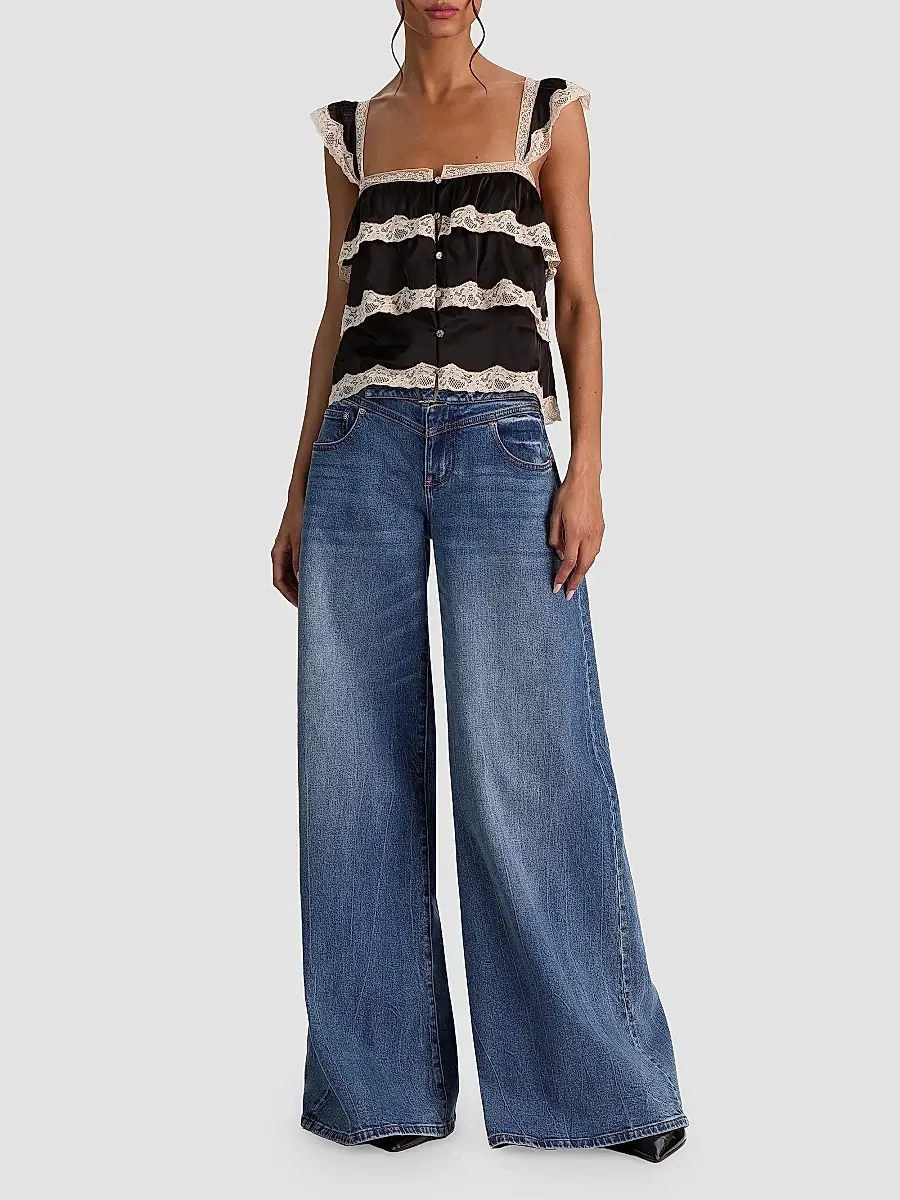 Alice + Olivia Women's Sylvie Tiered Lace Flutter Crop Top | Thumbnail 2