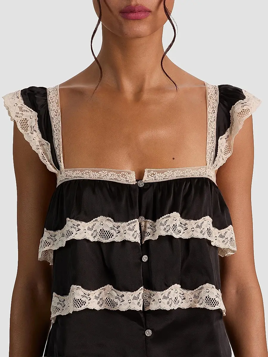 Alice + Olivia Women's Sylvie Tiered Lace Flutter Crop Top | Thumbnail 5