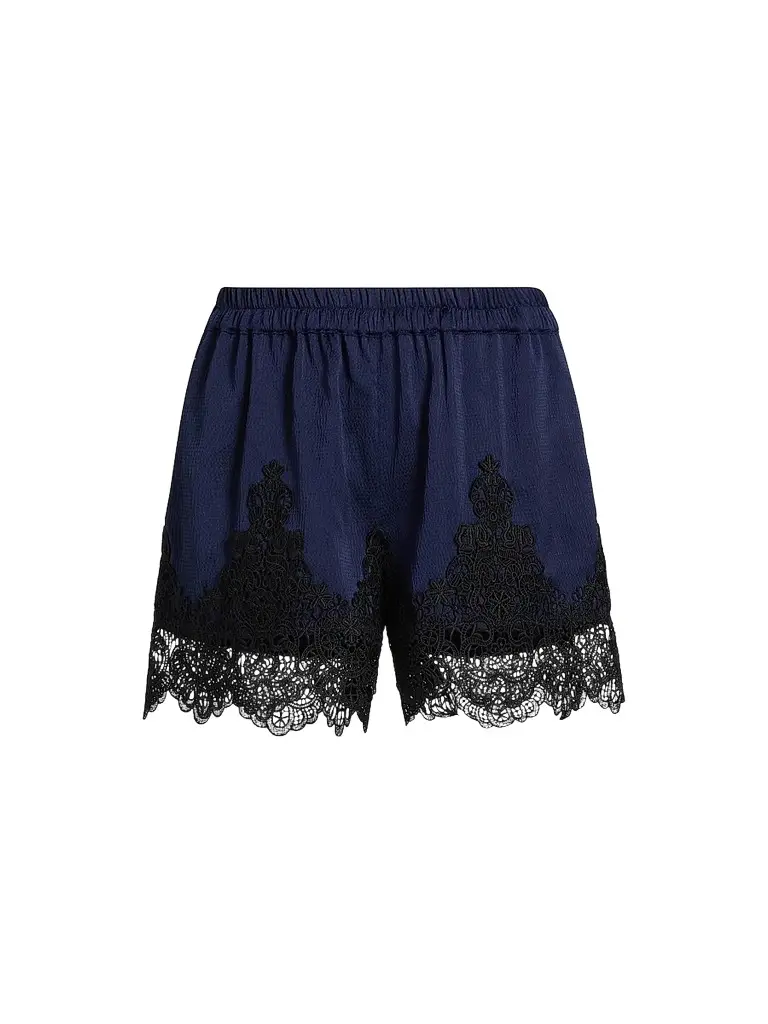 Generation Love Women's Lana Lace-Trim Satin Shorts - French Navy Black - Size Large | Image 1 Generation Love Women's Lana Lace-Trim Satin Shorts - French Navy Black - Size Large | Image 1